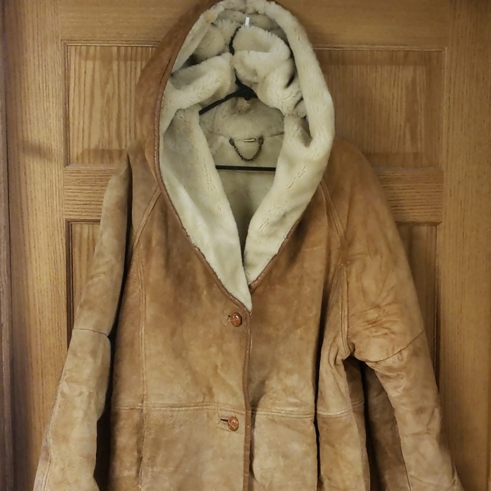 Tan leather parka